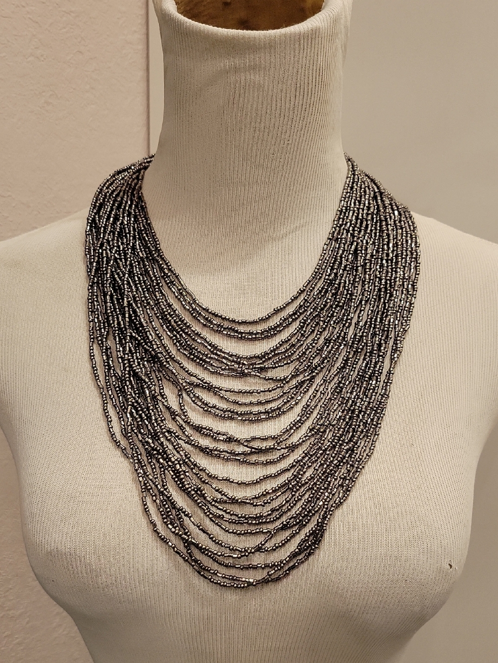 Multi-Strand Hematite Beaded Necklace - Elegant Layered Statement